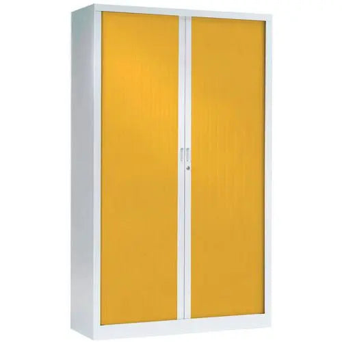 Armoire métallique haute colorée en finition corps blanc RAL 9010 et rideaux jaune RAL 1021