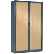 Armoire à rideaux bois 198 x 120 cm, corps anthracite RAL 7016 et rideaux chêne clair