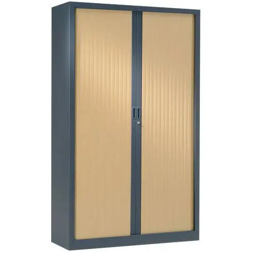 Armoire à rideaux bois 198 x 120 cm, corps anthracite RAL 7016 et rideaux chêne clair