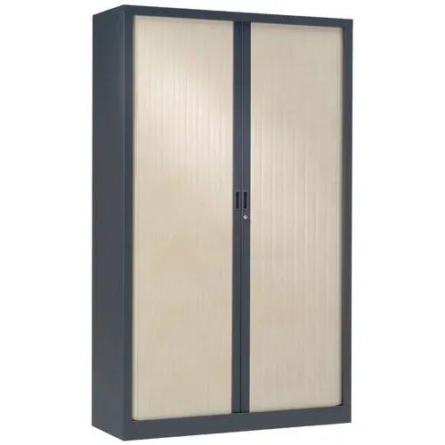 Armoire métallique 198 x 100 décor bois en finition corps anthracite RAL 7016 et rideaux érable