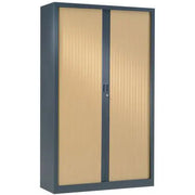 Armoire haute à rideaux bois L 100 cm, corps anthracite RAL 7016 et rideaux chêne clair