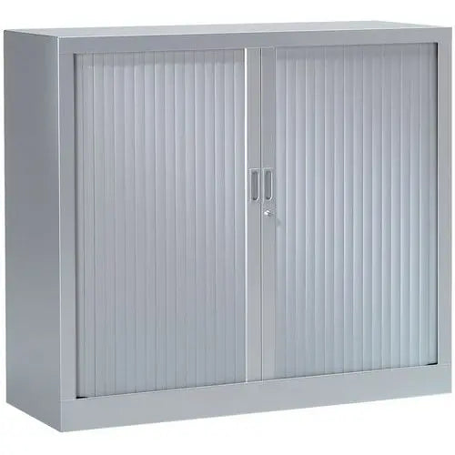 Armoire basse à rideaux 100 x 100 cm gris alu RAL 9006 pour bureau de mairie ou d'entreprise
