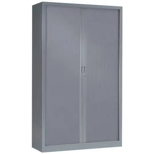 Armoire métallique de bureau H 198 x L 120 gris alu RAL 9006, rideaux à ouverture totale