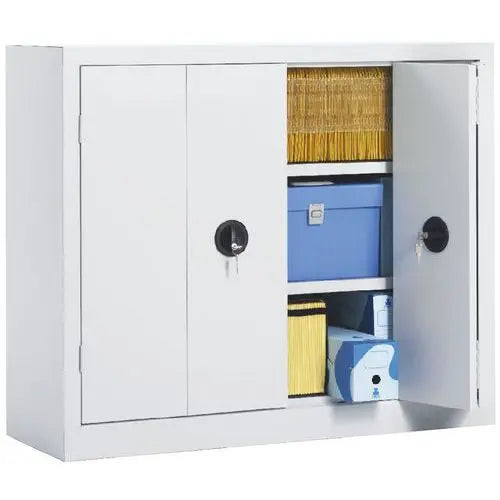 Armoire basse à portes pliantes gris, hauteur 100 cm