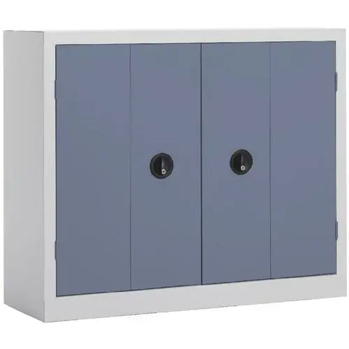Armoire basse à portes pliantes, finition grise claire ou alu
