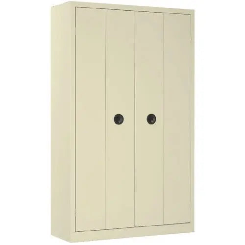 Armoire de bureau à portes pliantes, version beige RAL 1015, hauteur 198 cm, 4 tablettes, livrée montée