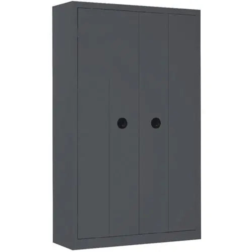 Vue de l'armoire métallique à portes pliantes coloris anthracite RAL 7016, hauteur 198 cm, 4 tablettes