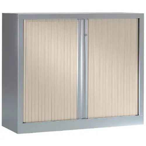 Armoire métallique à rideaux polypropylène en finition corps alu, rideaux érable, hauteur 100 cm, 2 tablettes