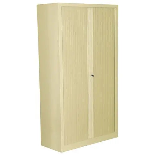 Rangement de dossiers : armoire à rideaux NF Environnement L 100 cm beige RAL 1015, hauteur 198 cm, 4 tablettes