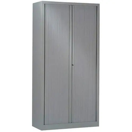 Armoire à rideaux NF Environnement L 100 cm, gris alu RAL 9006, hauteur 198 cm, 4 tablettes