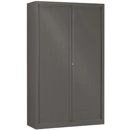 Armoire à rideaux NF Environnement L 100 cm taupe basalte, hauteur 198 cm, 4 tablettes pour bureau de mairie ou d'entreprise