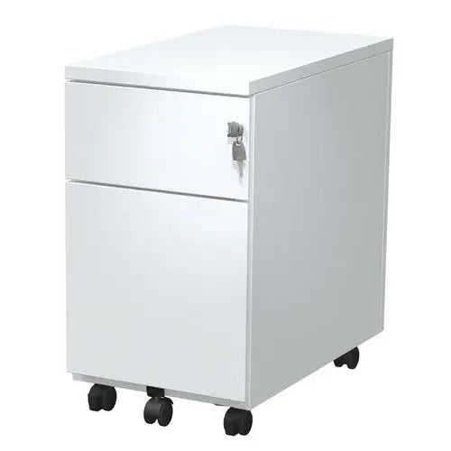 Caisson de bureau Slim 2 tiroirs gris clair RAL 7035 à roulettes, largeur 32 cm