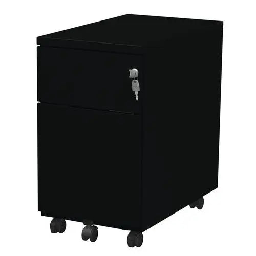 Caisson de bureau professionnel noir 2 tiroirs, format slim pour petit poste