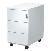 Caisson de bureau Slim 3 tiroirs gris clair, caisson métallique étroit à roulettes