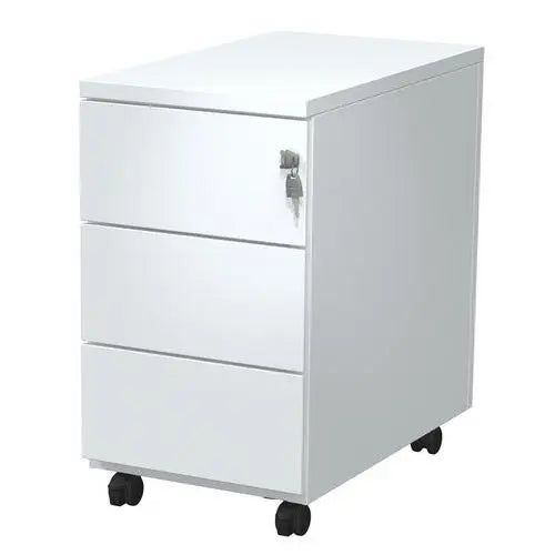 Caisson de bureau Slim 3 tiroirs gris clair, caisson métallique étroit à roulettes