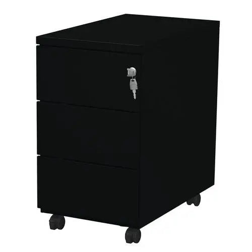 Caisson métallique noir Slim 3 tiroirs pour bureau compact