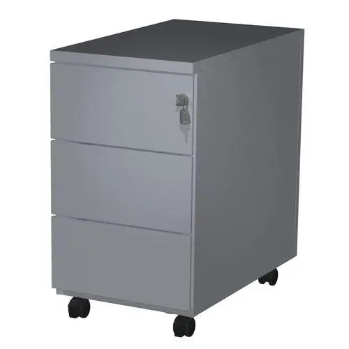 Caisson mobile gris aluminium à 3 tiroirs, serrure centralisée 2 clés