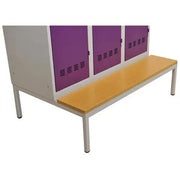 Socle-banc pour vestiaire métallique largeur 1200 mm, assise en hêtre et structure acier gris clair
