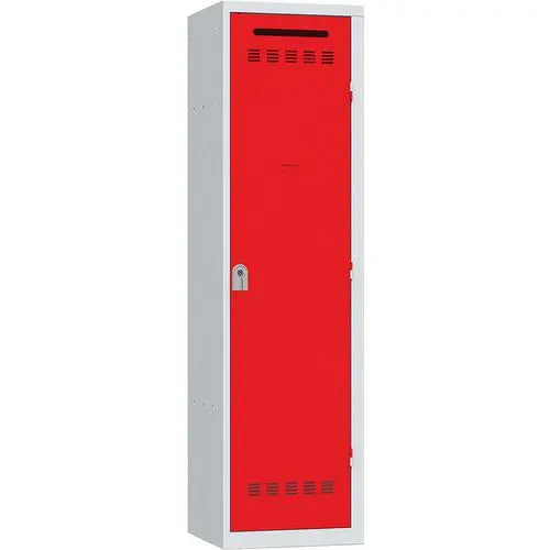 Vestiaire centre de secours 1 colonne de 500 mm, portes rouges RAL 3001 sur corps gris, fermeture à clé