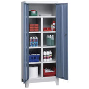 Armoire métallique à compartimentage sur pieds, corps gris et portes bleues, H 1950 x L 800 mm