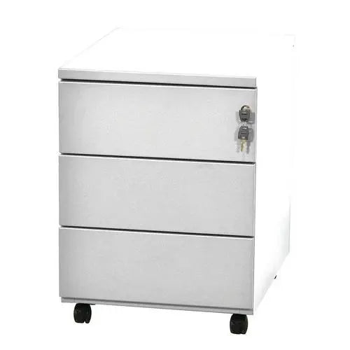 Caisson de bureau métallique blanc 3 tiroirs fermant à clé, largeur 418 mm