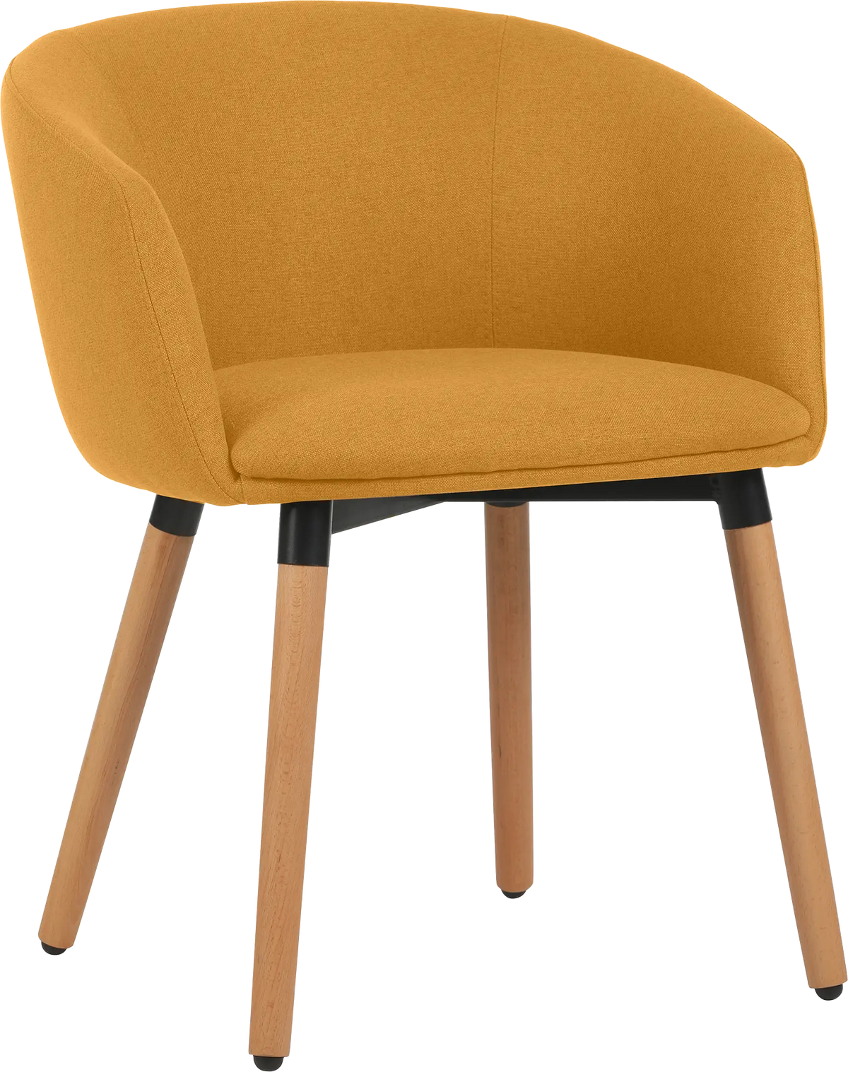 Fauteuil Arco pieds bois tissu jaune safran