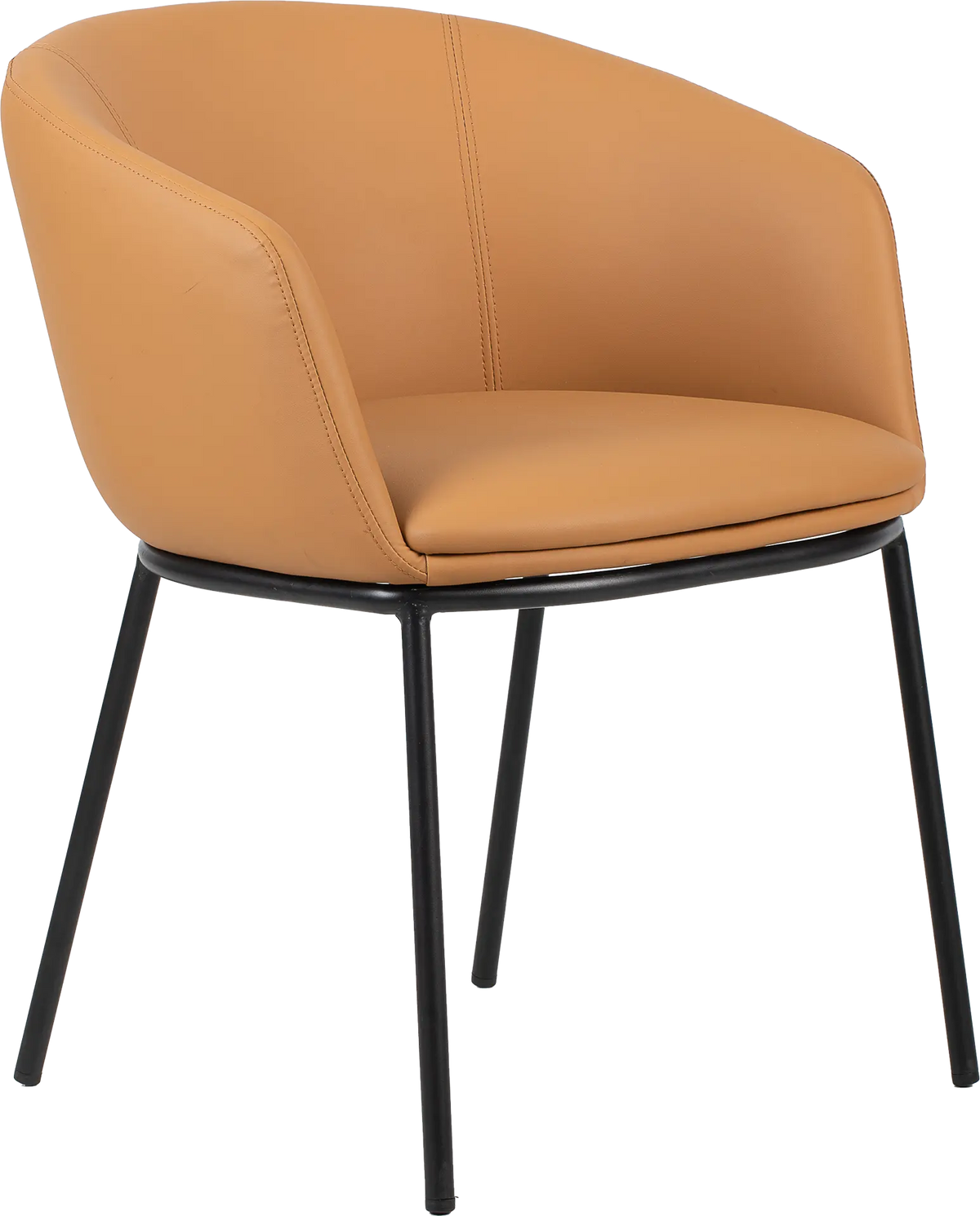 Fauteuil Arco pieds métal polyuréthane cognac