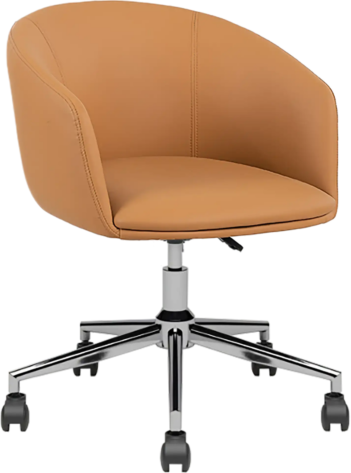 Fauteuil Arco pied roulettes chromé polyuréthane cognac