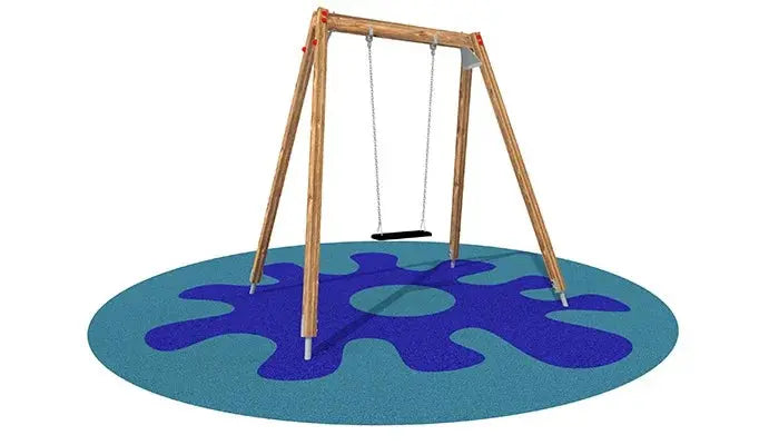 Balançoire Alexia 1 siège en bois traité autoclave, structure robuste avec siège caoutchouc sécurisé, compatible enfants 0 à 8 ans, fixation sur plots béton.
