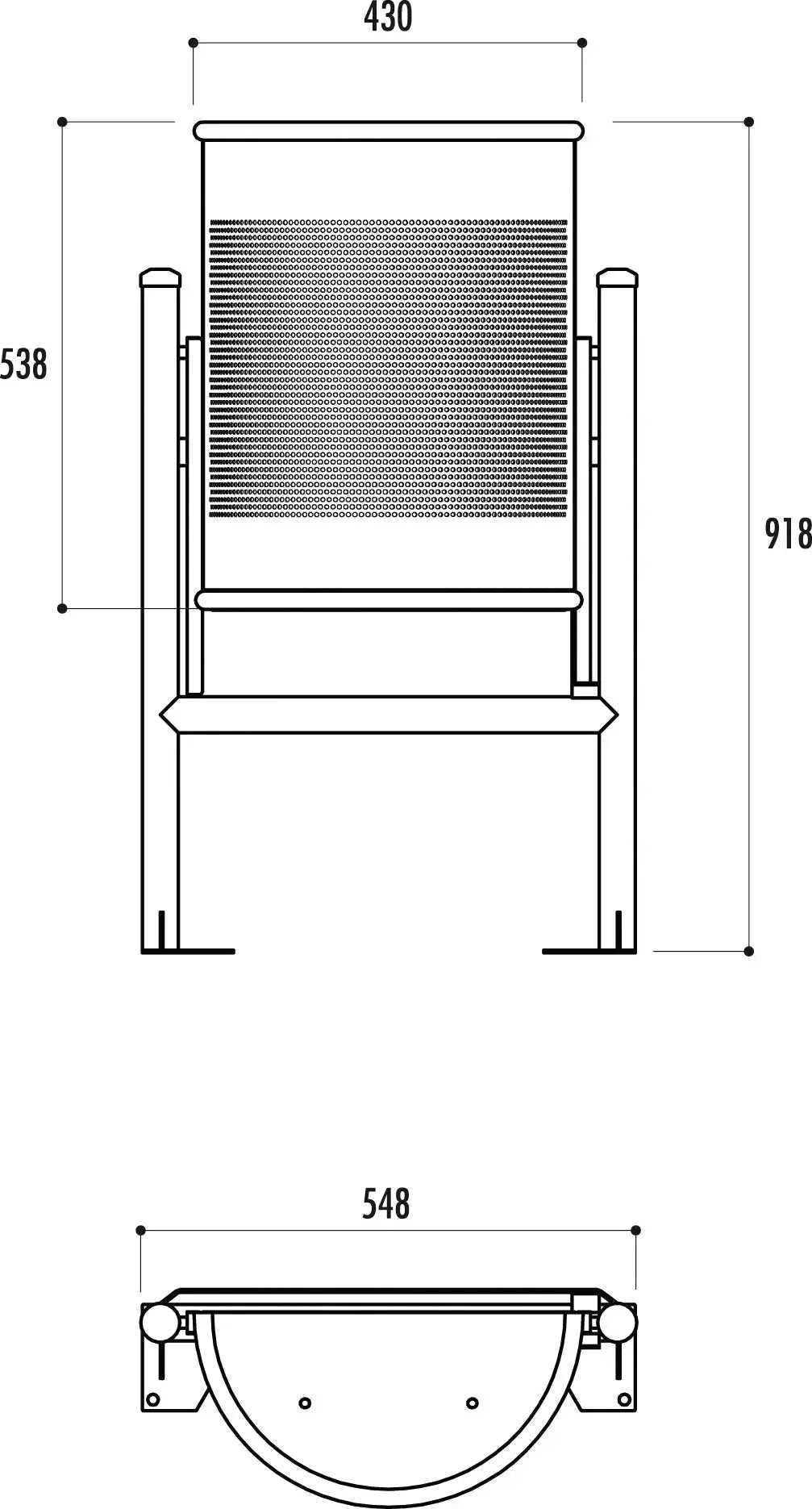 Corbeille métal demi-ronde Barcelona 30 litres