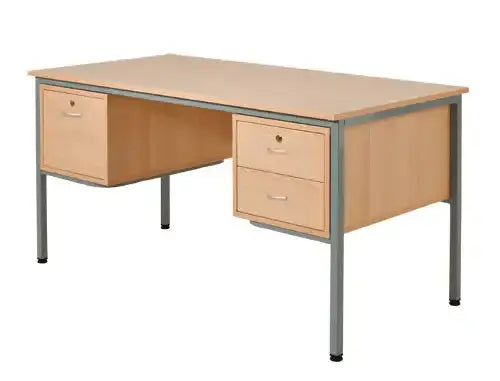 Bureau de direction 150 x 75 cm à structure acier carrée, caisson et armoirette fermant à clé