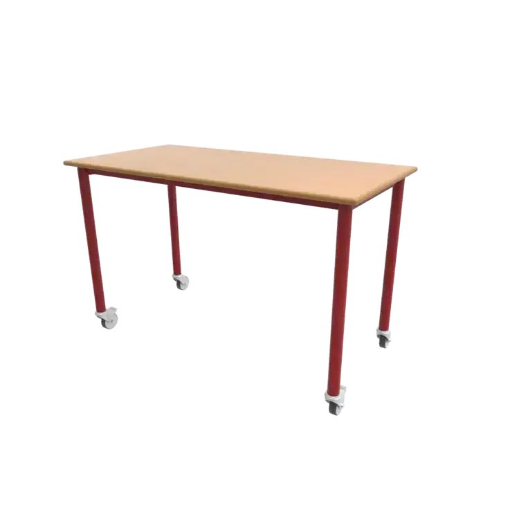 Table roulante 120 x 60 cm en mélaminé, 2 roulettes multidirectionnelles avec freins côté piètement