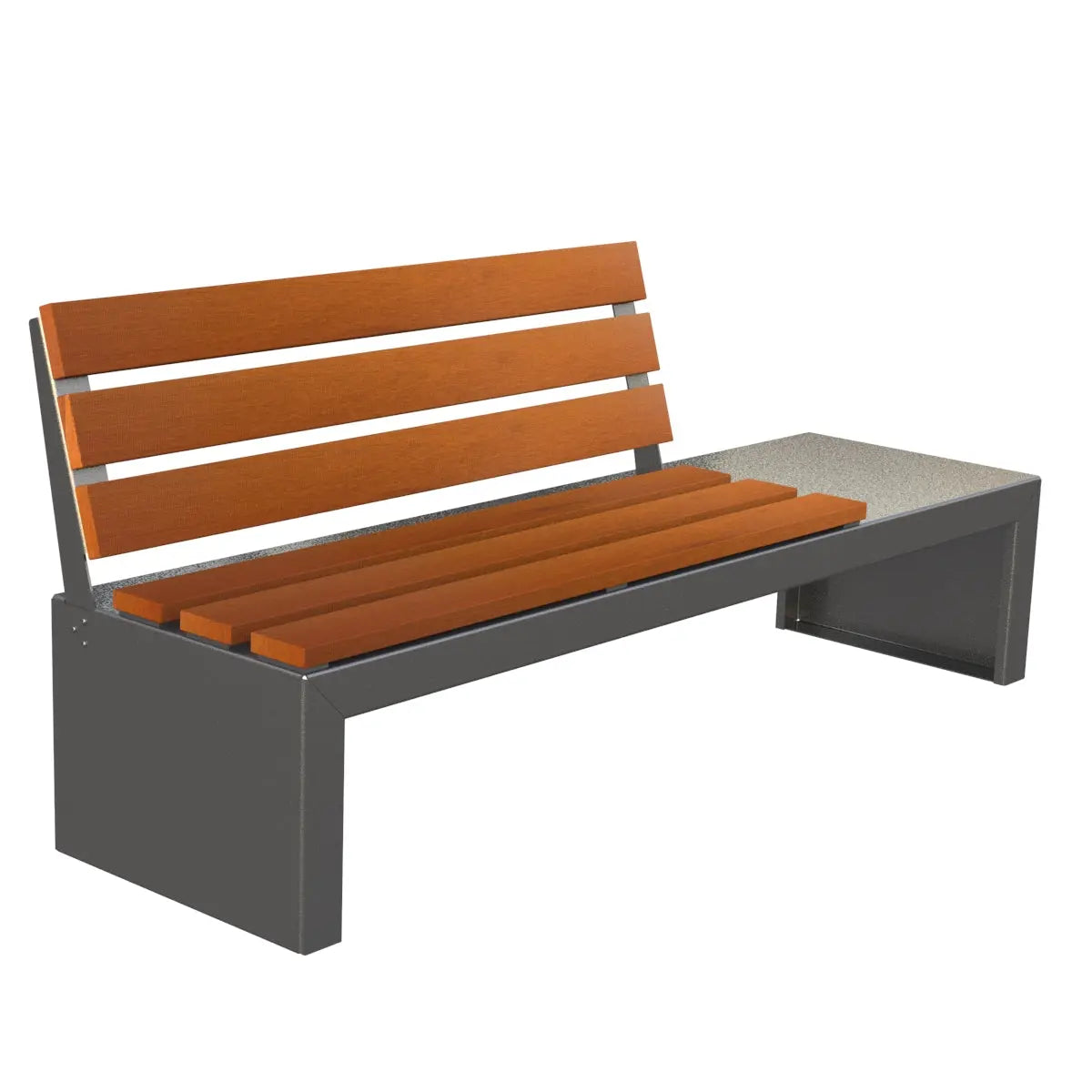 Banc Zeus avec dossier en acier gris martelé et bois de Guinée