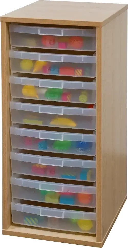 Meuble à bacs 1 colonne de 82 cm sur patins, glissières pour bacs plastiques