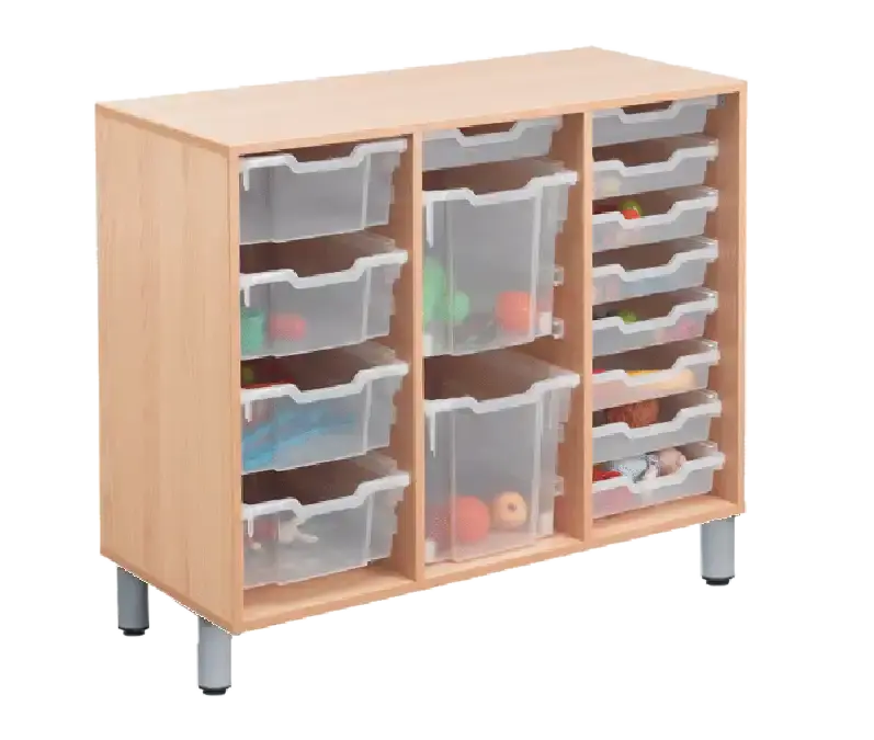 Rangement 3 colonnes à glissières 82 cm sur piètement métallique gris