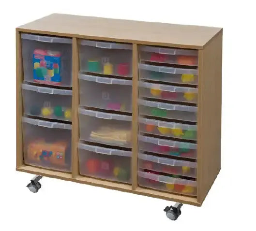 Meuble de classe à bacs 3 colonnes sur roulettes, hauteur 82 cm
