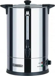 Distributeur d’eau chaude 15 L en inox à double paroi, thermostat réglable et robinet anti-gouttes pour usage professionnel en restauration.