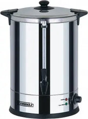 Distributeur d’eau chaude 20 L en inox à double paroi, thermostat réglable et robinet anti-gouttes pour usage professionnel en restauration.