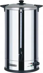 Distributeur d’eau chaude 30 L en inox à double paroi, thermostat réglable et robinet anti-gouttes pour usage intensif en restauration.