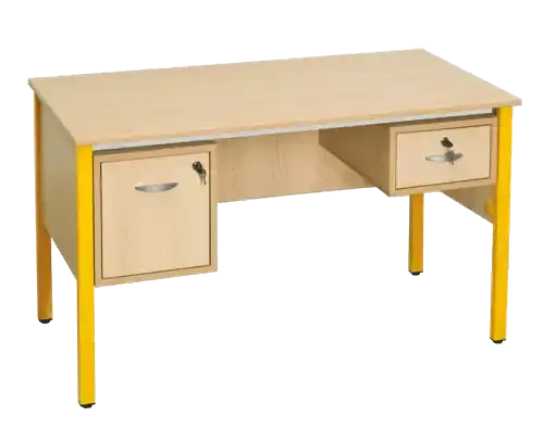 Bureau de salle de classe armoirette à gauche et tiroir à droite, pieds 30 x 30 mm