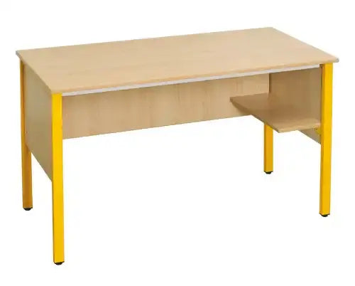 Bureau enseignant 130 x 65 cm à pieds carrés avec tablette repose-sac à droite