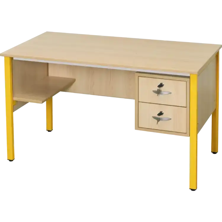 Bureau professeur tablette à gauche et bloc de deux tiroirs à droite