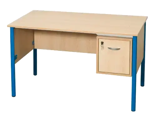 Bureau professeur avec armoirette fermant à clé à droite et pieds ronds