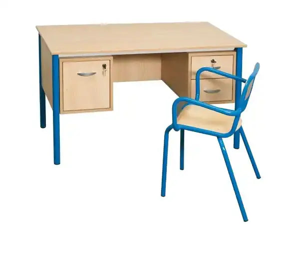 Bureau de professeur tube rond avec armoirette et deux tiroirs, version mélaminé