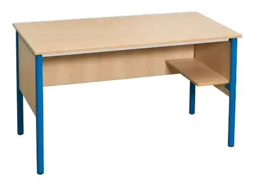 Bureau de professeur à pieds ronds avec tablette repose-sac rabattable à droite