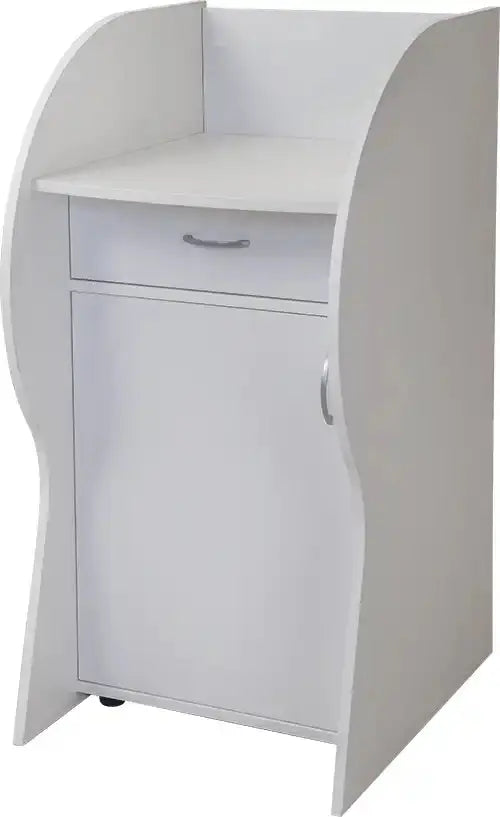 Pupitre d'accueil Babi Color en coloris blanc avec porte rose et tiroir bleu