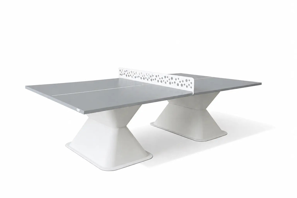 Table de ping-pong Balia Diabolo 35, plateau composite gris clair sur piétement blanc