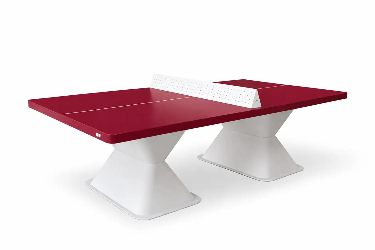 Table d'extérieur Diabolo 60 Balia en rouge terre battue, piétement blanc