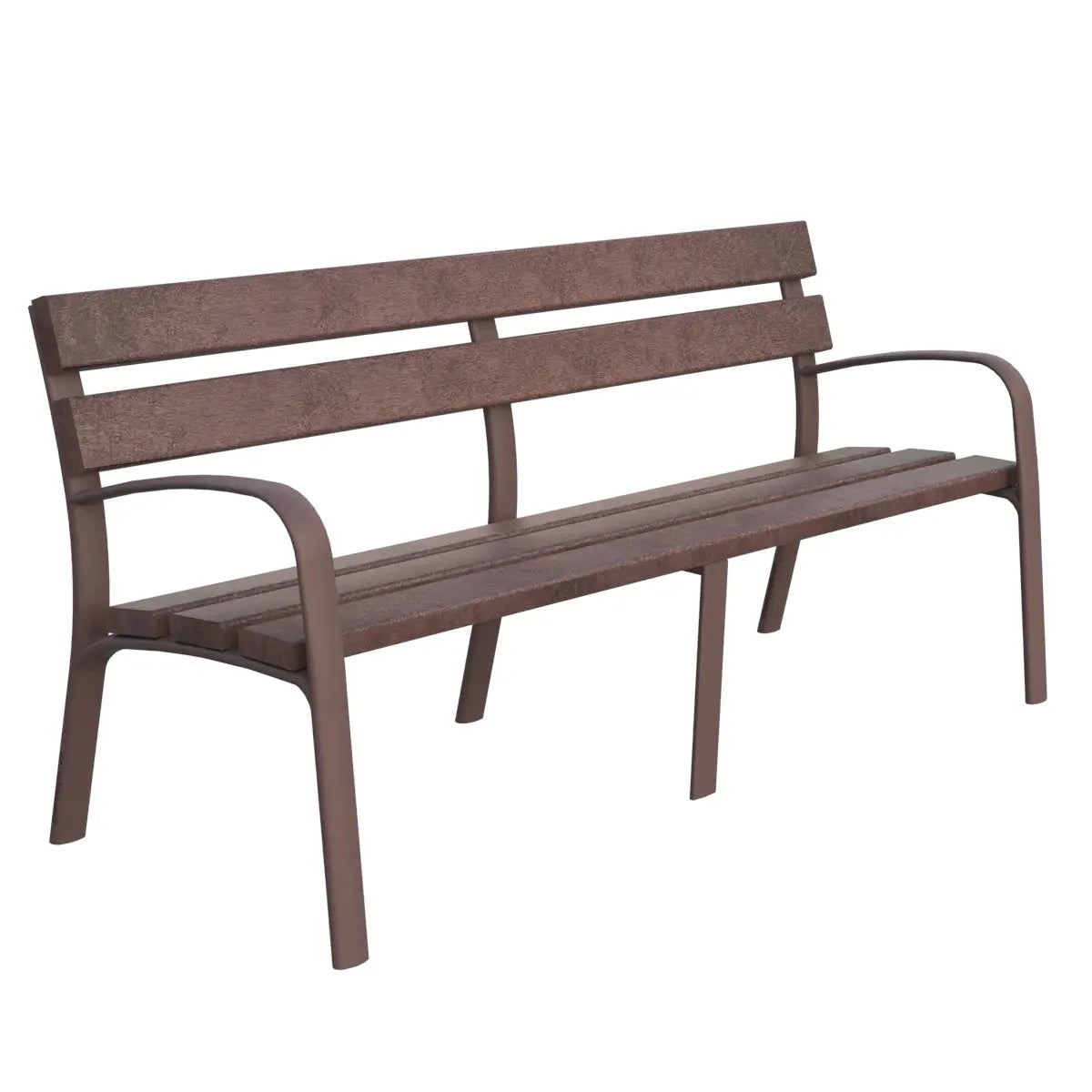 Banc Ecocity en plastique recyclé, lattes brunes et pieds couleur Corten