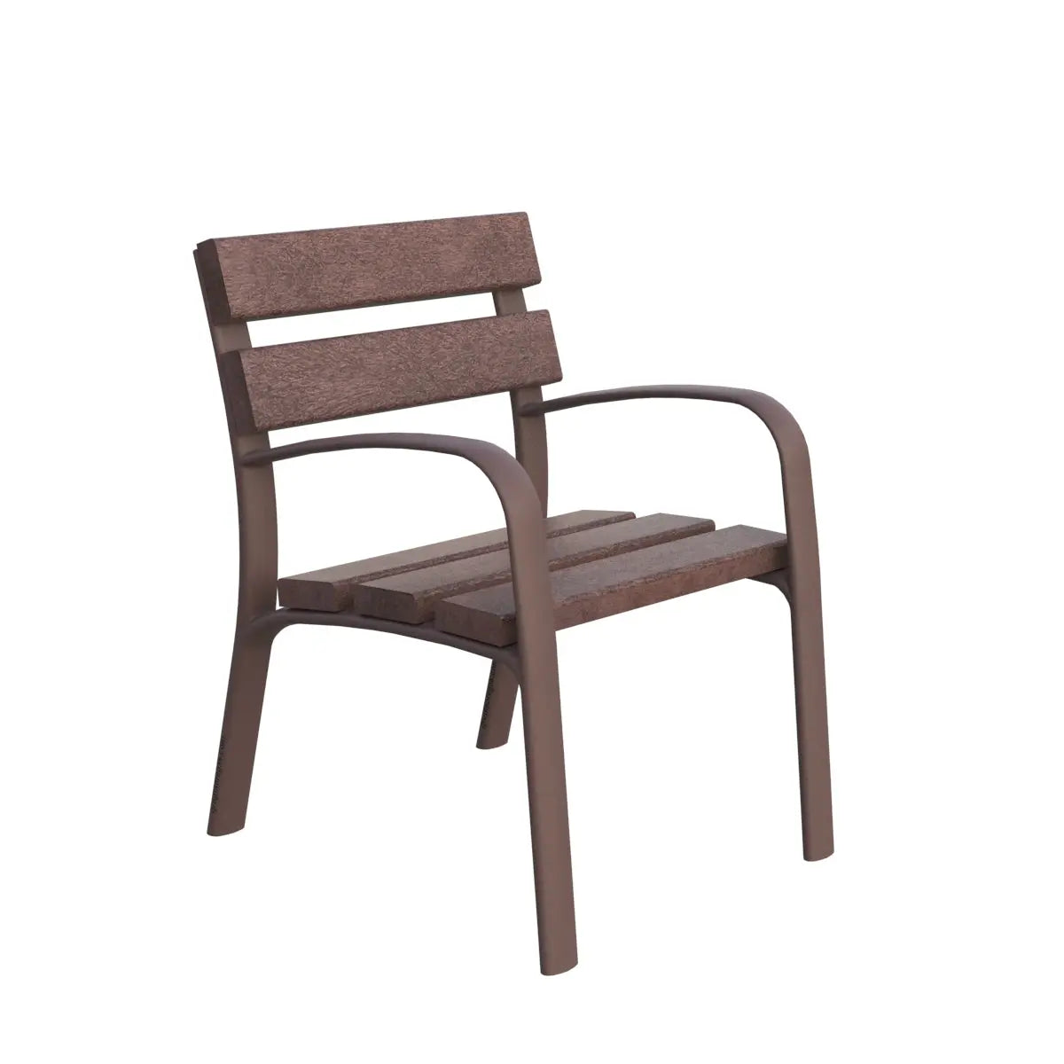 Fauteuil Ecocity en plastique recyclé, lattes brunes et pieds couleur Corten